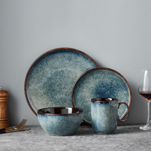 Blue Glaze Ceramic Plate Elegant Crockery Dinnerware Set for Restaurant Dishes Plates Set Vaisselle Dinner Plate