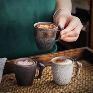 Vintage Tea Cup Ceramic Espresso Coffee Mug Creative Tasting Cup Pottery Water Cup with 3D Dog Handle