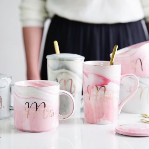 Custom marble cup printed porcelain design ceramic mr mrs wedding marbled coffee couple gift mugs set