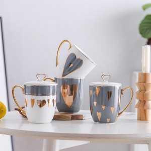 Flypeak New Arrival Wholesale Nordic Porcelain Coffee Mug Gold Handle Ceramic Mug Marble Ceramic Coffee Mug