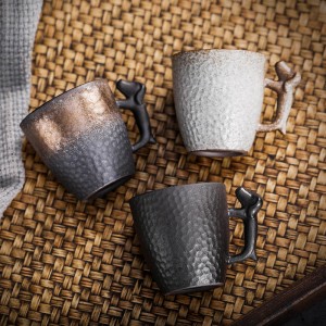 Vintage Tea Cup Ceramic Espresso Coffee Mug Creative Tasting Cup Pottery Water Cup with 3D Dog Handle