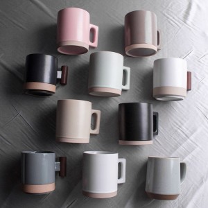 Custom Logo Coffee Ceramic Mug With Wooden Handle Porcelain Reusable Coffee Cup Mug Gift Set