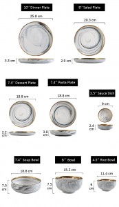 luxusní svatební zlaté lemované linka pokovené keramické nádobí jídelní talíř a miska mramorová jídelní souprava porcelán