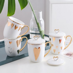 Flypeak New Arrival hurtownia Nordic porcelanowy kubek do kawy złoty uchwyt ceramiczny kubek marmurowy ceramiczny kubek do kawy