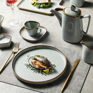 Nádobí Nádobí Nádobí Vajjila Geschirr Sada nádobí Sada nádobí Béžová Šedá Severský kropenatý styl Luxusní porcelánová jídelní souprava