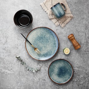Blue Glaze Ceramic Plate Elegant Crockery Dinnerware Set for Restaurant Dishes Plates Set Vaisselle Dinner Plate