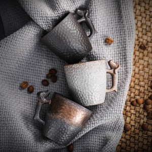 Vintage Tea Cup Ceramic Espresso Coffee Mug Creative Tasting Cup Pottery Water Cup with 3D Dog Handle