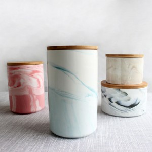 oem decorativ gri roz aspect cu efect de marmură design cu capac din lemn prăjituri cafea ceai alimente ceramică recipient recipient 3 buc.