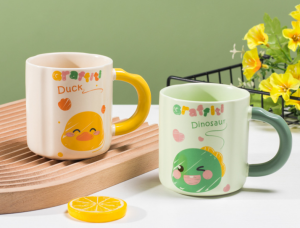 High appearance level mug creative ceramic cup with hand gift cartoon single cup opening small gift gift cup Subprint LOGO