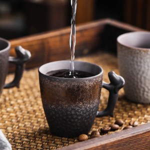 Vintage Tea Cup Ceramic Espresso Coffee Mug Creative Tasting Cup Pottery Water Cup with 3D Dog Handle