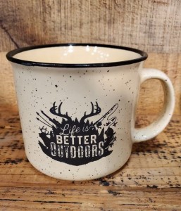 Wholesale custom speckled sublimation ceramic campfire camping coffee mug for camper Hiking camp fire 15oz black purple vintage