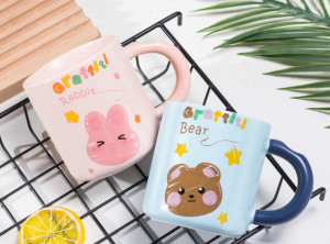 High appearance level mug creative ceramic cup with hand gift cartoon single cup opening small gift gift cup Subprint LOGO