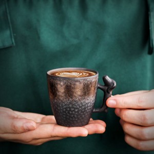 Vintage Tea Cup Ceramic Espresso Coffee Mug Creative Tasting Cup Pottery Water Cup with 3D Dog Handle
