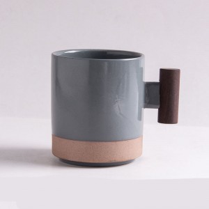 Custom Logo Coffee Ceramic Mug With Wooden Handle Porcelain Reusable Coffee Cup Mug Gift Set