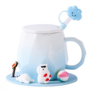 Creative feature ceramic cup cute image three-dimensional animal cup saucer with lid creative ceramic cup couples Day gift